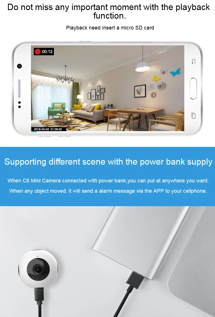 
C8 Mini Camera Wifi IP 720P HD Micro Camera Wireless H.264 Night Vision battery Camera Motion Detector Bike Cam DV DVR Camcorder 
