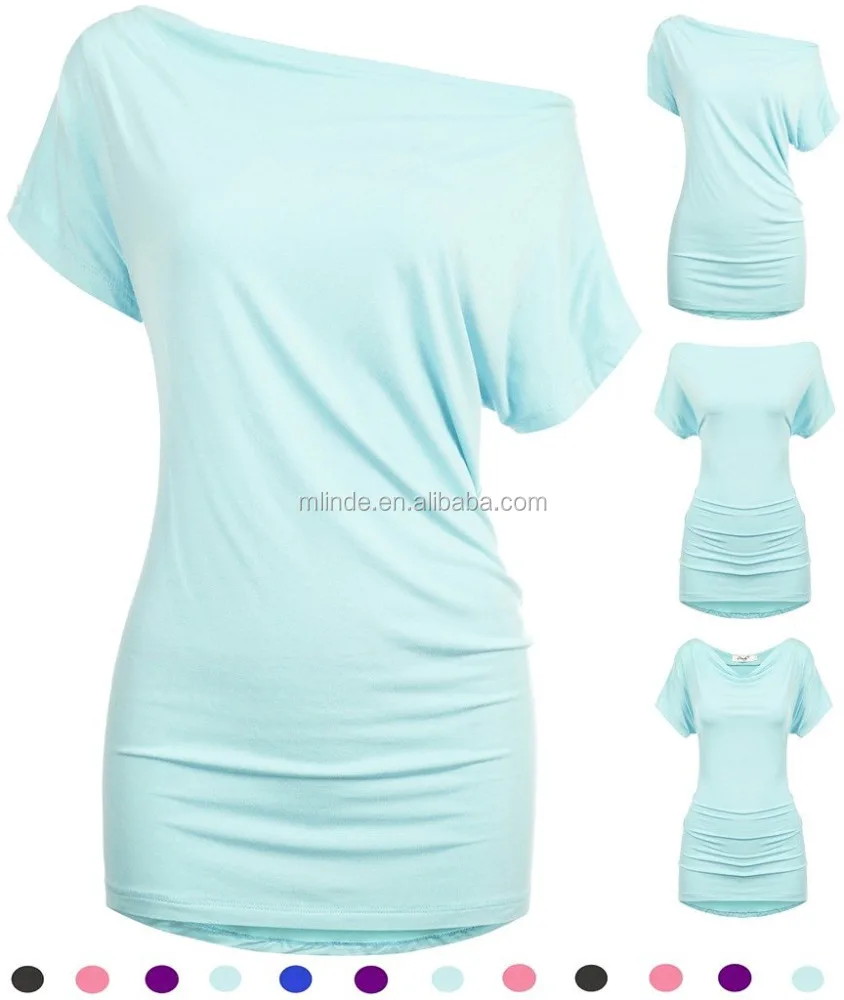 Alibaba Wholesale Custom Fashion Women One Shoulder Sexy Loose Tunic Tops for Leggings Convertible Ladies Blouse Shirt