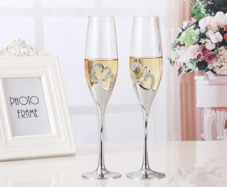 NEW 200-300ML Long Wedding Champagne Wine Glasses Crystal Silver Plated Toasting Flutes Cup for Party Decoration Gifts