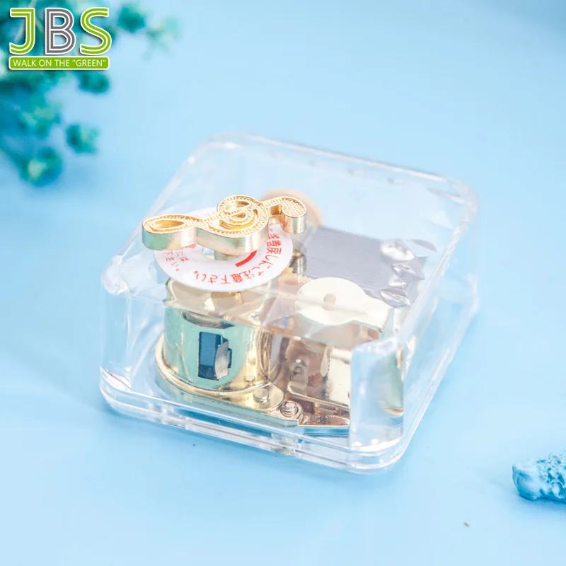 Square Acrylic Small Music Box With Wind Up Mechanism