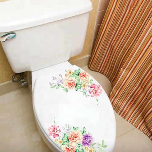 Colorful Flowers 3D Wall Stickers Beautiful Peony Fridge Stickers Wardrobe Toilet Bathroom Decoration PVC Wall Decals