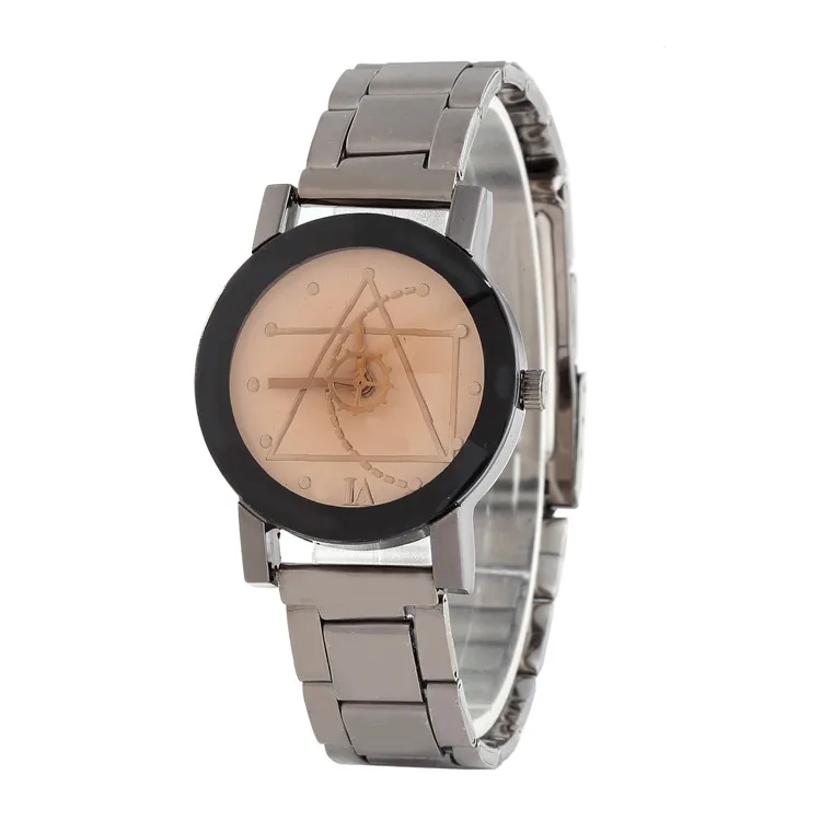 
Korean Gear Pair Watch Diamond Mirror Geometric Designs Steel Belt Quartz Watch couple Watch for Men and Women 