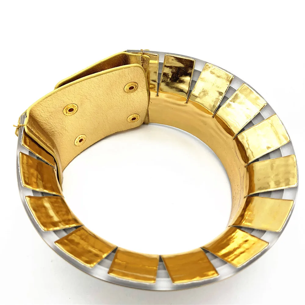 
Gold Tone African Egypt Punk Gothic Okoye Snap Chunky Leather Choker Collars for Women Fashion Statement Necklace Jewelry 