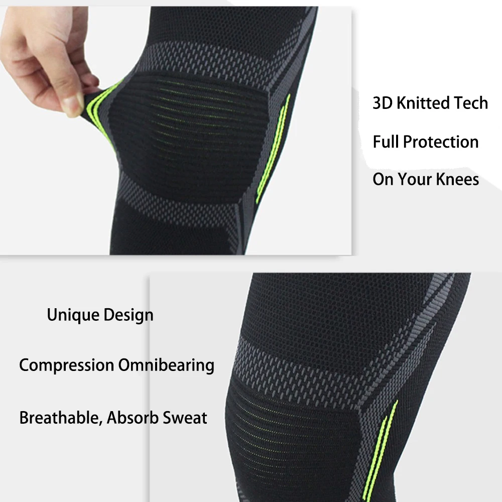 Low MOQ Custom Logo FBA Service Breathable Sports Compression Knee Brace Knee Protector Support Sleeve Pad Black+Green -1 Piece