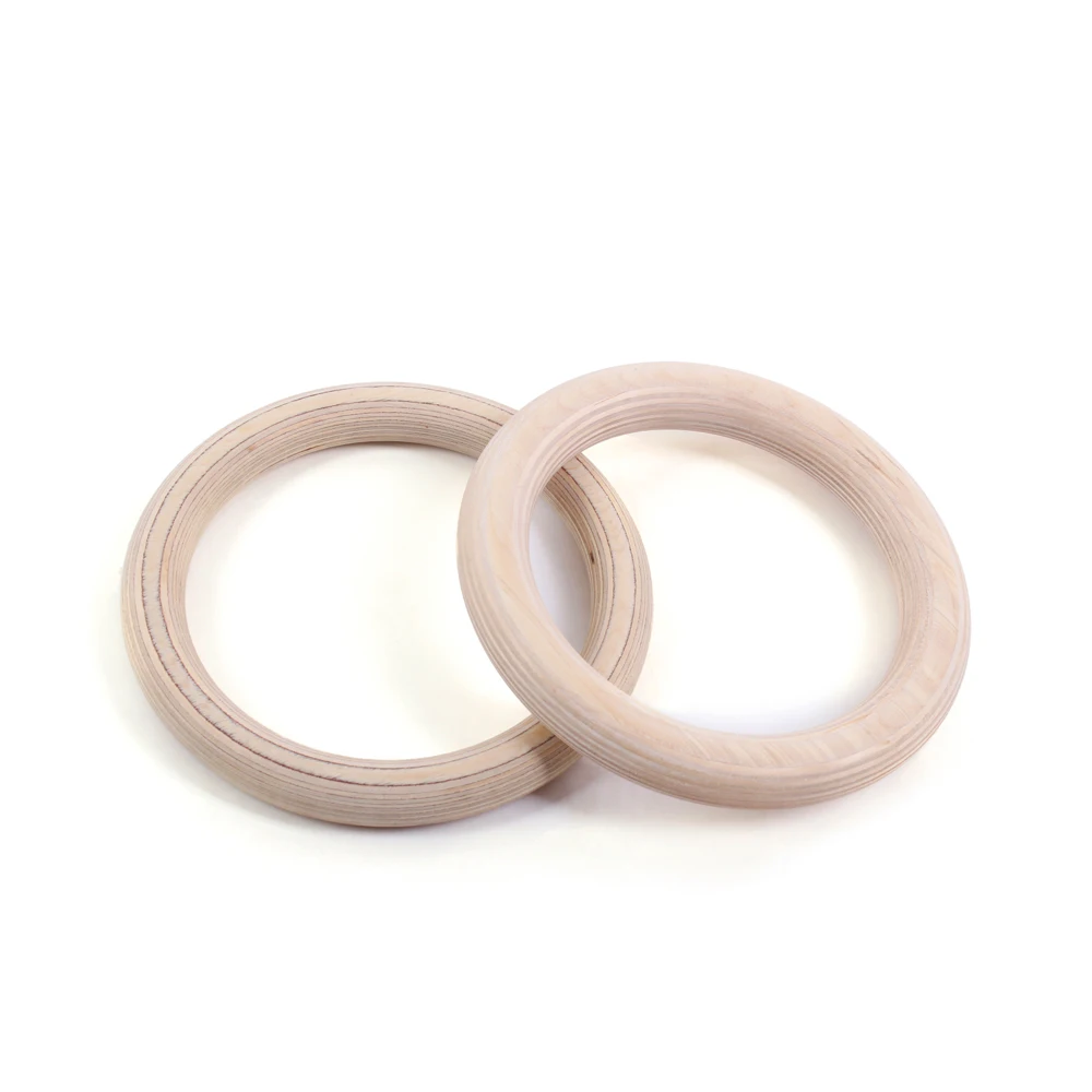 Gym rings with nylon strap in pairs strength training wooden gymnastic rings
