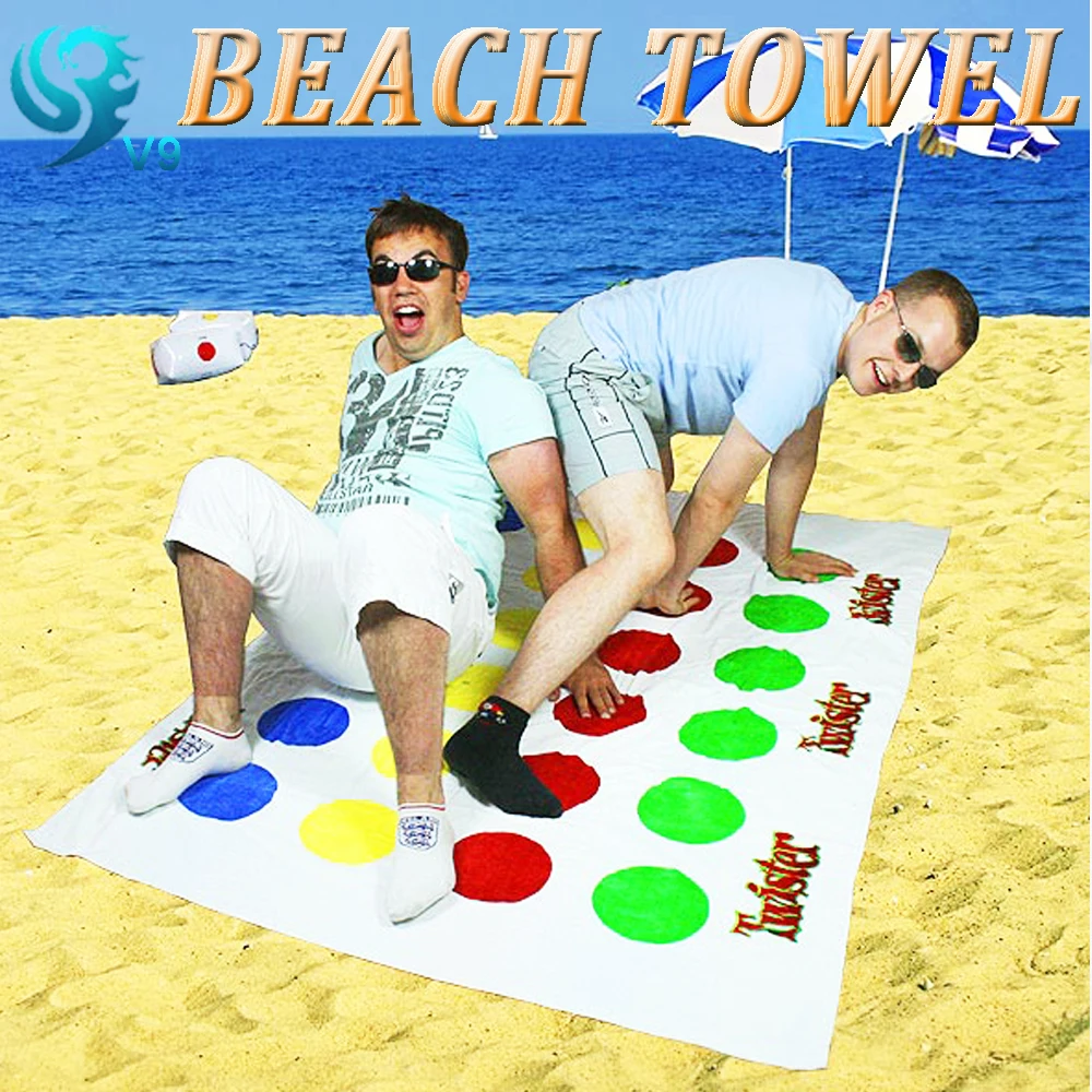 large size 100% cotton velour printed custom funny twister game beach towel