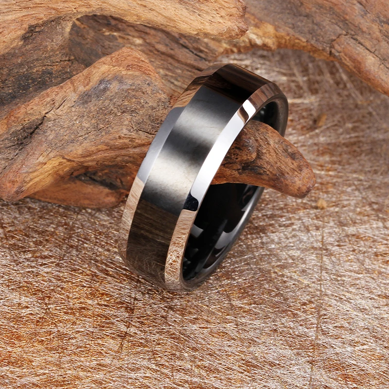 
Hot Sale Silver Polish Line Black Tungsten Ring Men Jewelry Wholesale 
