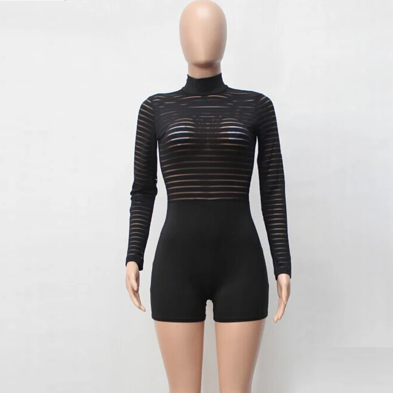 Соблазнительные Черные Комбинезоны из смеси хлопка с круглым вырезом, длинными рукавами и открытой спиной, элегантные облегающие комбинезоны с комбинезоном