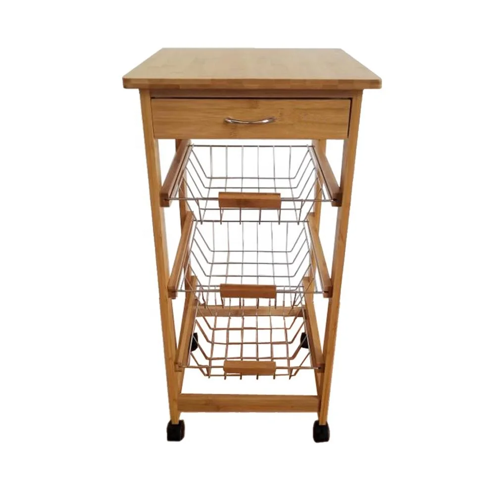
 Кухонная Тележка из натурального бамбука с верхней кухонной тележкой из МДФ  