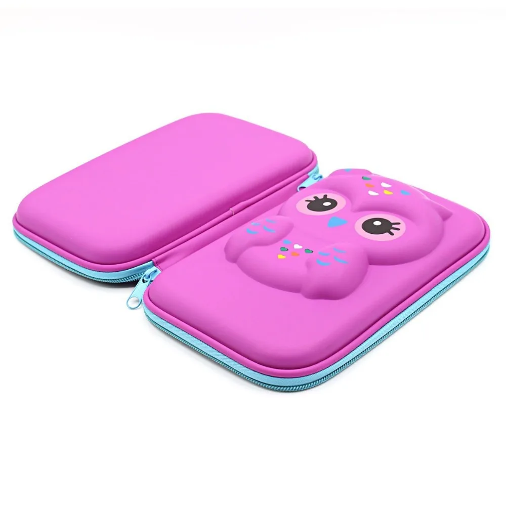 Cute Owl Face Hardtop EVA Pencil Case Big Pencil Box With Compartment For Kids (Purple)