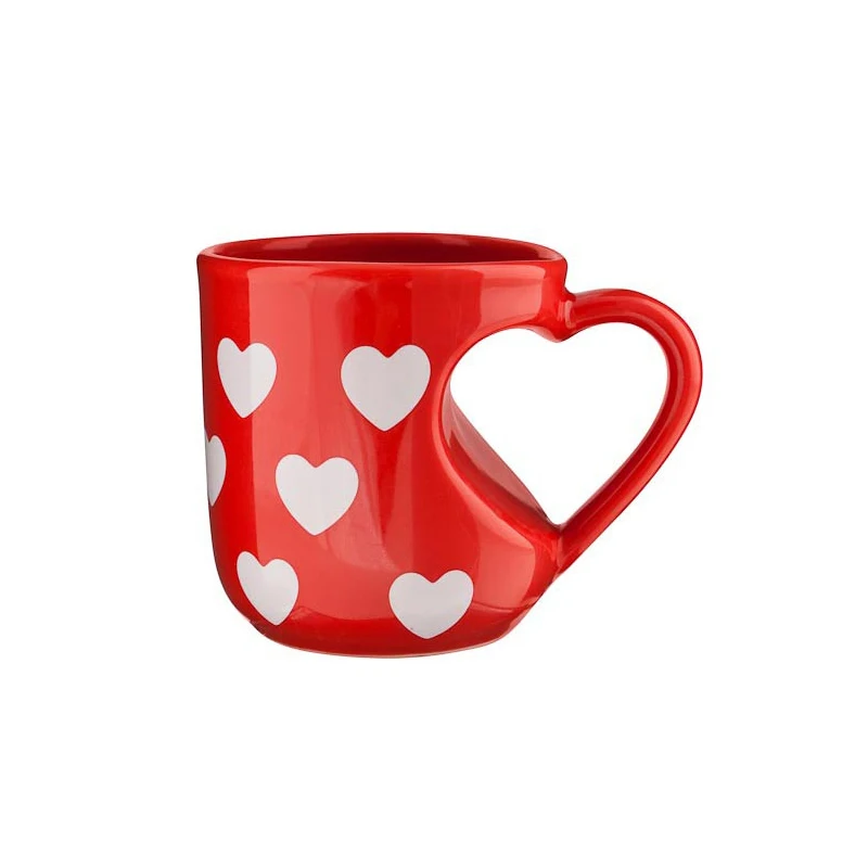 Red porcelain heart shape handle valentine gift sublimation lover mug