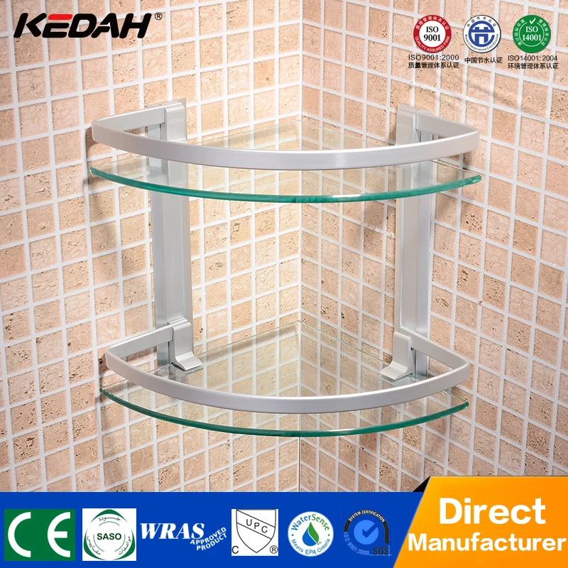 
KD-L5622 wall mounted acrylic bathroom shelf wall mounted dual tier glass bath shelf bathroom metal corner shelf 