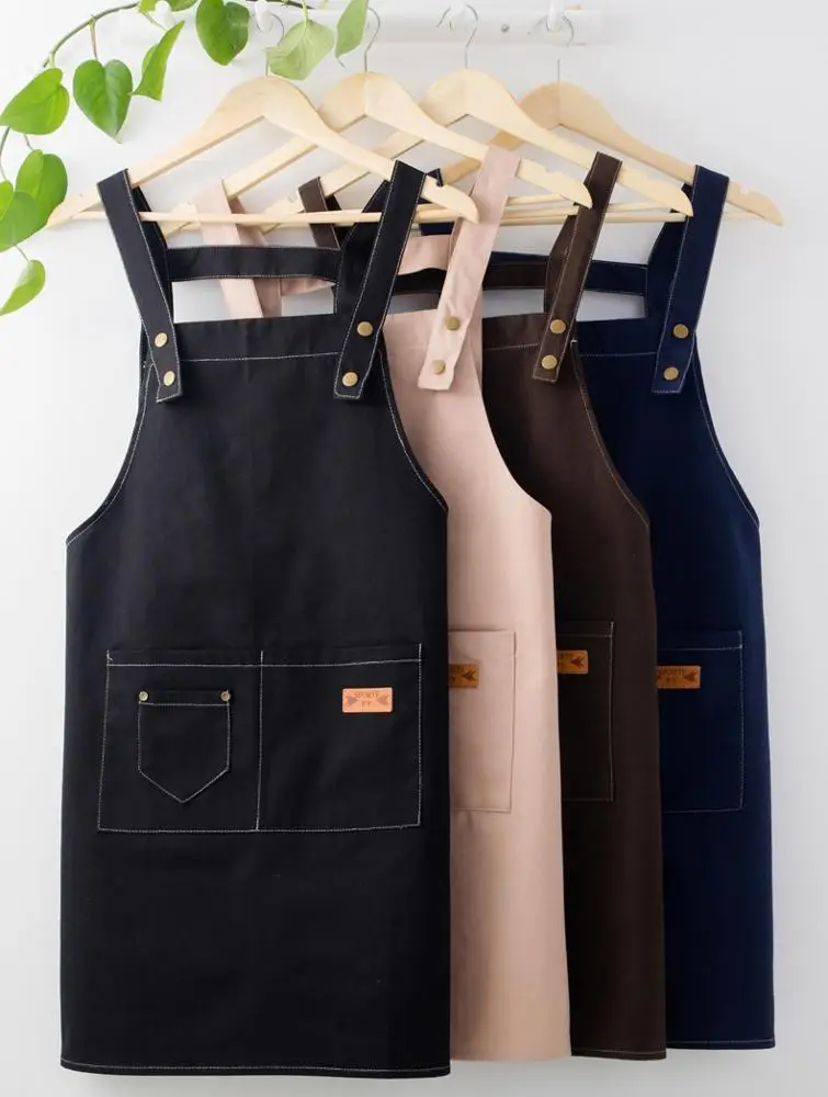 hot sale heavy durable Exquisite workmanship multi pockets cotton canvas denim jean looking bib apron