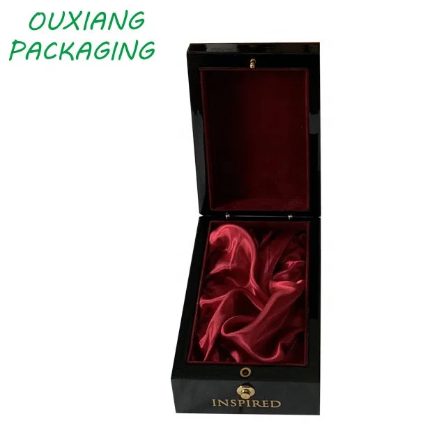 luxury piano black lacquer finish metal sticker logo perfume bottle gift box