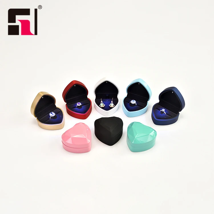 Custom heart shaped ring packaging box, fashion led light jewelry box
