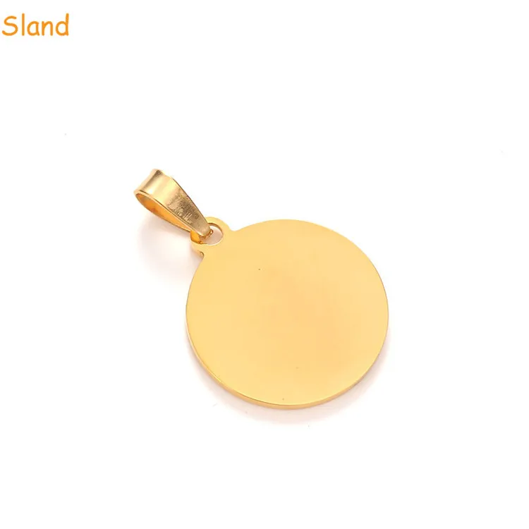 Manufacturer Custom metal steel Jewelry Findings High Polished Gold Round Coin Pendant Charm For Necklace