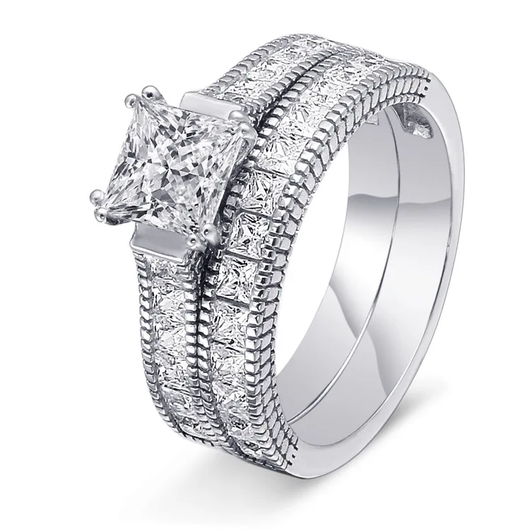 Best Selling S925 Silver Wedding Ring For Women White Zircon Ring Set