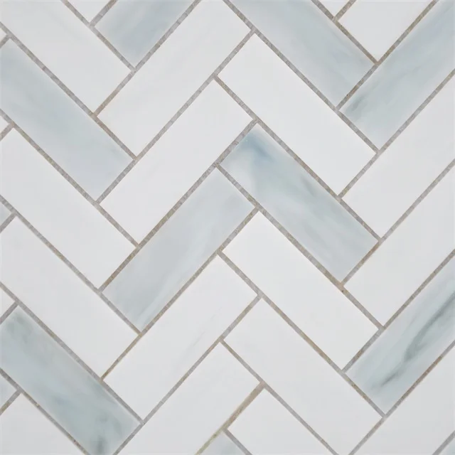 Wall arts Kitchen backsplash tile mosaic easy clean 3mm white and gray mixed decorative stained glass mosaic tiles