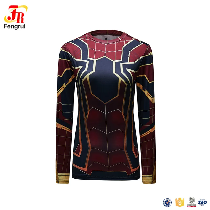 Full printing superhero workout clothes women compression t shirts