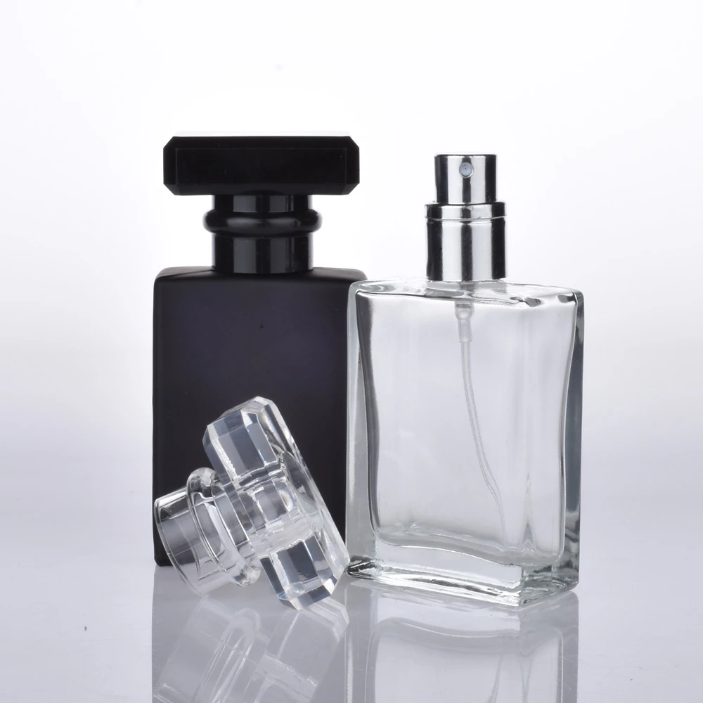 High Quality 30 ml Perfume Spray Bottle Black Glass Clear Square Empty Bottle