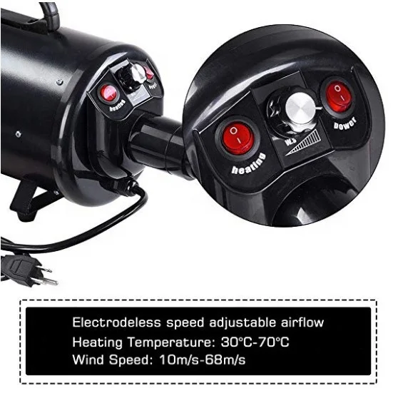 2400W 3.2HP Pet Dog Cat Grooming Hair Force Dryer Quick Blower Heater Electrodeless Speed 4 Nozzles Yellow/Black