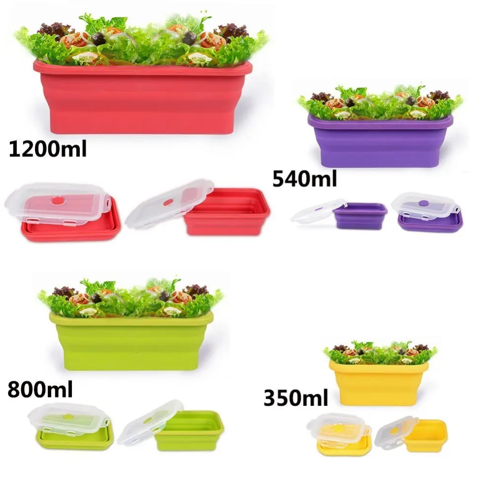4pcs Silicone Collapsible Mess Tin Portable Boxes Bowl Folding Picnic Food Storage Container Lunchbox