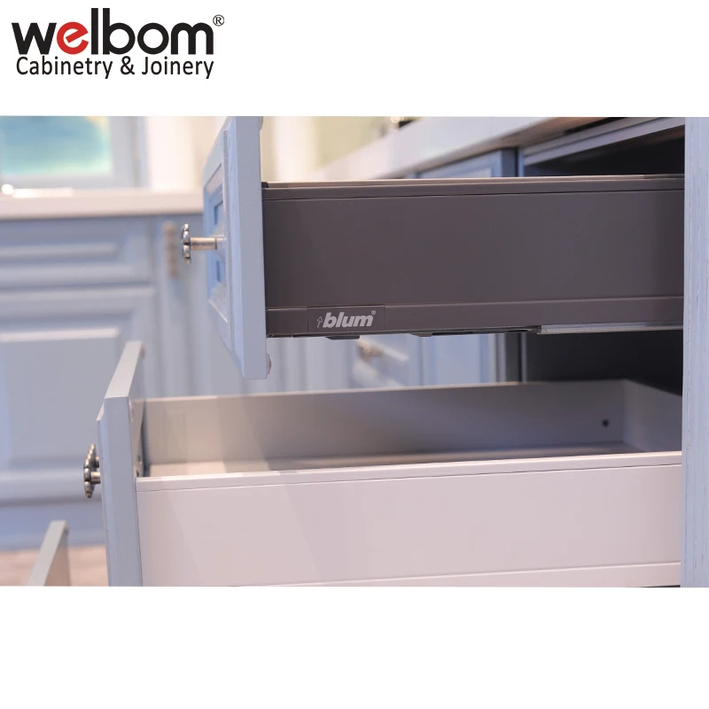 RTA Custom Satin Blue Oak Wood Kitchen Cabinet for North American