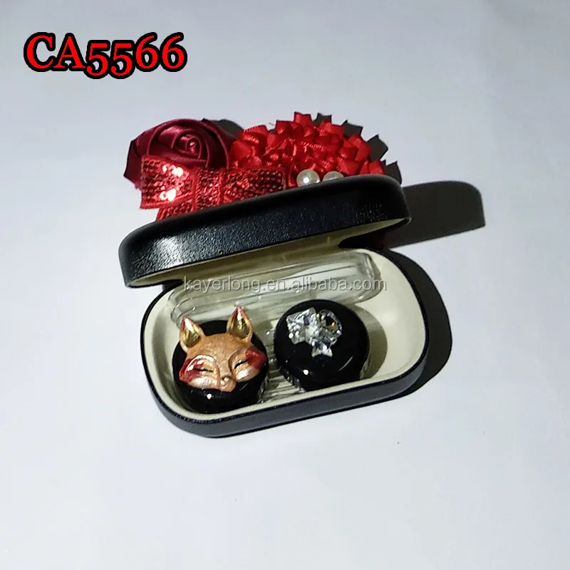 rabbit and fox diamond deco PU cover iron colorful contact lens case CA5566