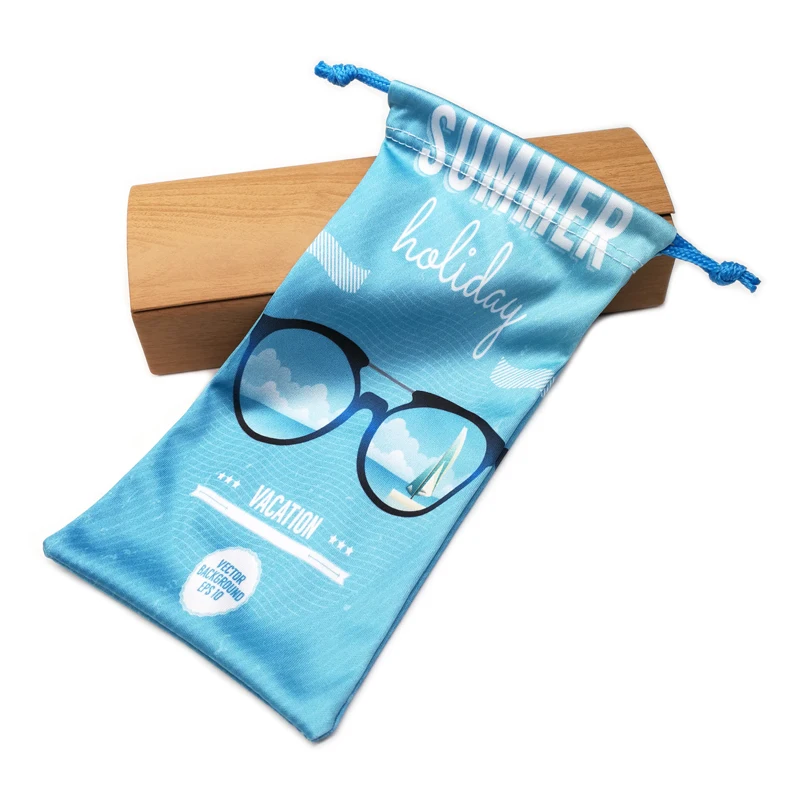 Custom Printed Microfiber Drawstring Packing Pouch Bag for Eyewear Eyeglasses Glasses Sunglasses