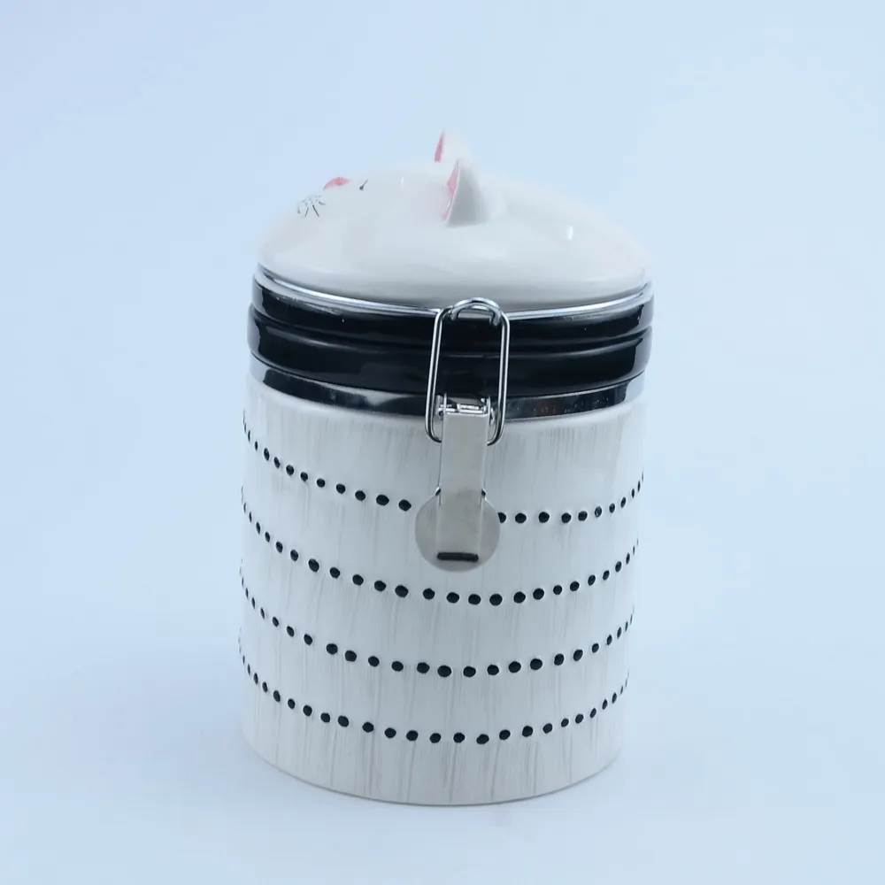 
China manufacturer cylindrical cat animal shaped ceramics canister for food 