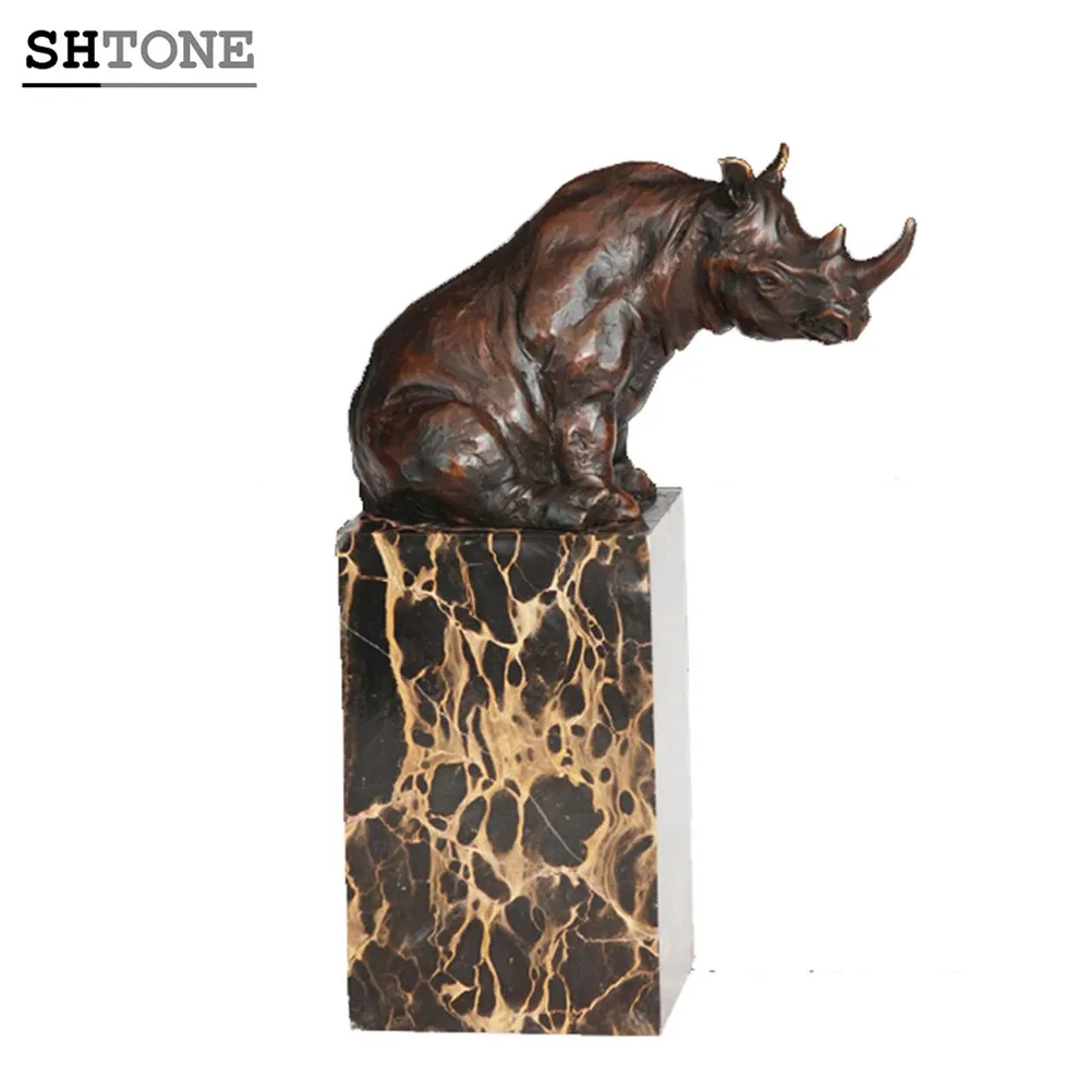 
SHTONE Bronze Statues Animal Sculptures TPAL-279 African Rhino Statue Marble Base Collection 