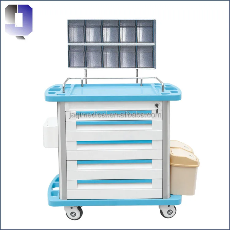 JQ-673 Colorful medical used Anesthesia Cart with five drawers