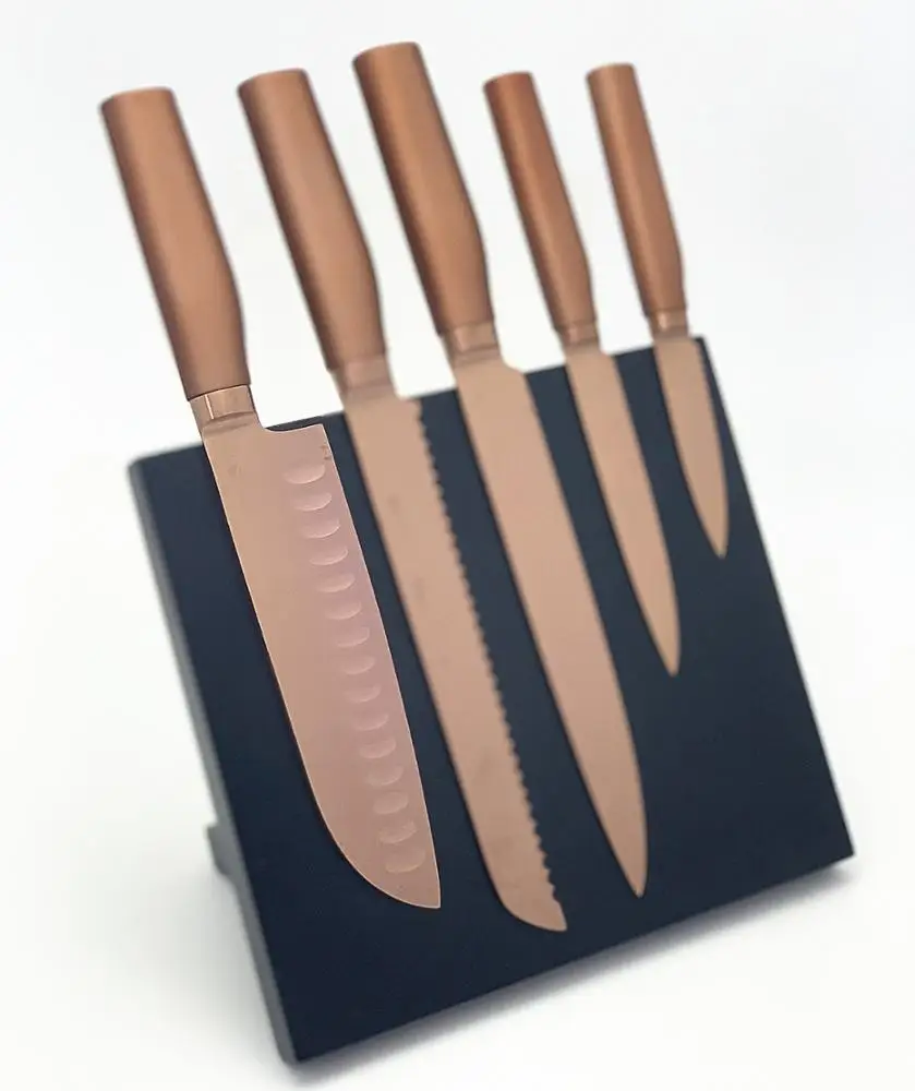 
5 Pcs Titanium Plating Stainless steel kitchen knife set with black block 