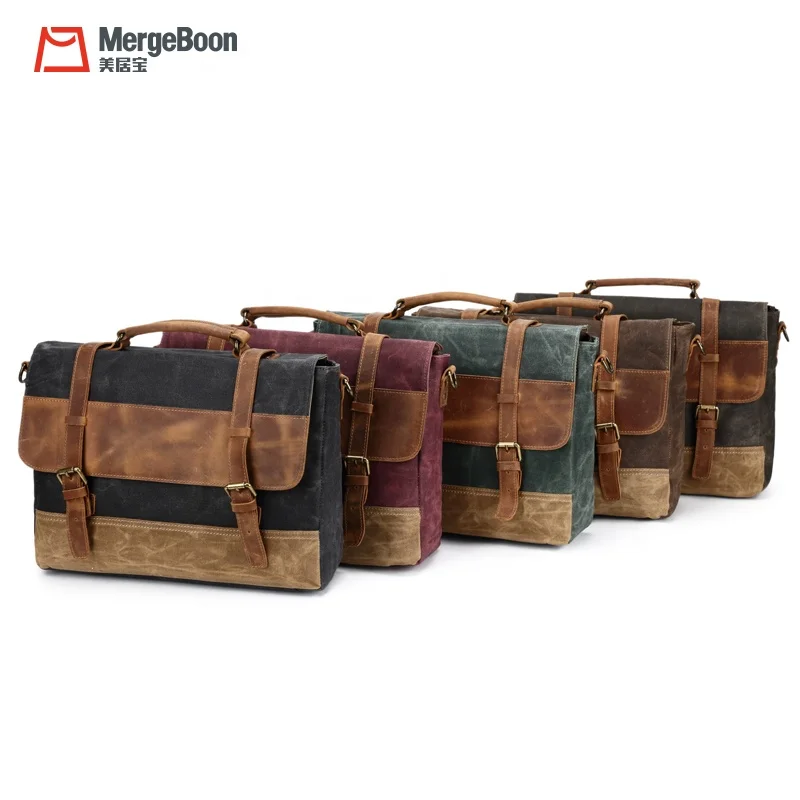 Factory custom vintage canvas and leather laptop messenger bag for man