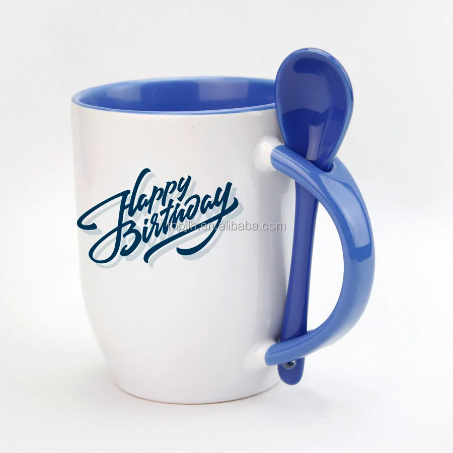 Pink Dye Sublimation Blank Coffee Mug Cups Custom Printed Double Color Coffee Mug with Spoon for Sale