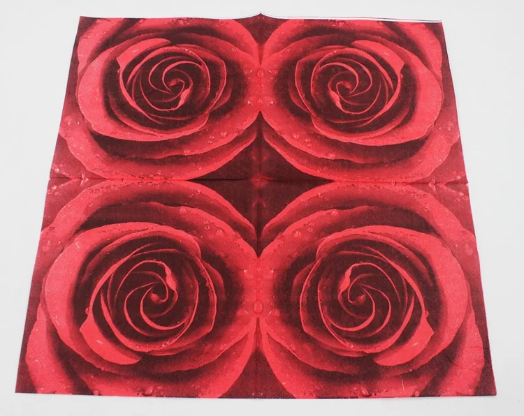 Floral Red Rose Paper Napkin Flower Event & Party Tissue Printed Napkin Supply Decoration 33cm*33cm