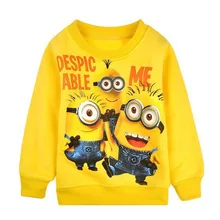 2014 New 1pcs baby boys girl Cartoon design round minion collar fleece children wear t-shirts Children’s clothes