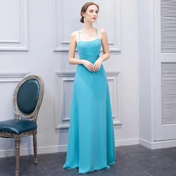 Оптовая продажа, простые элегантные шифоновые платья небесно-голубого цвета для подружки невесты для свадебной вечеринки