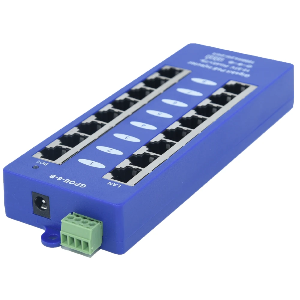 GPOE-8B Multi port 10/100/1000 24v 48v 56v Passive Gigabit Poe Injector 8 Port