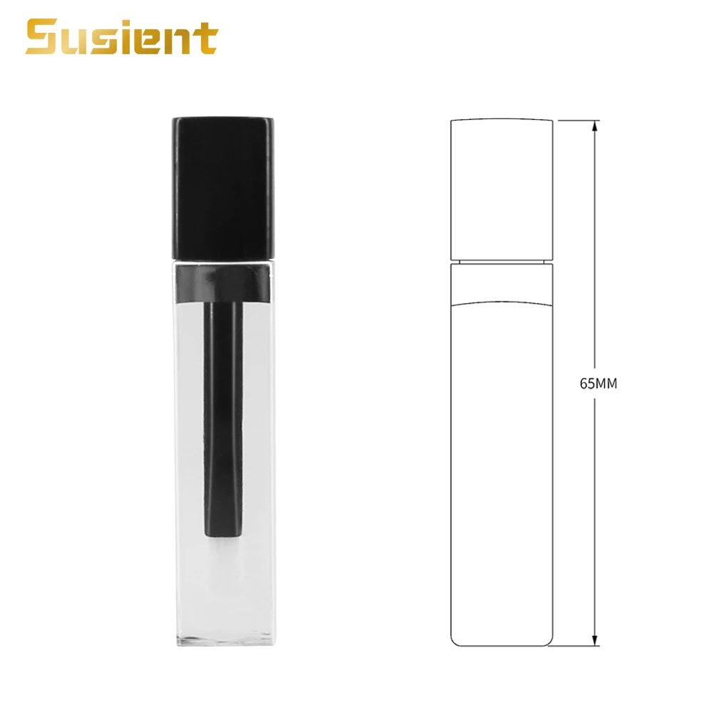 Free sample white cylinder transparent empty custom plastic mini square top lip gloss tube packaging short lipgloss tube