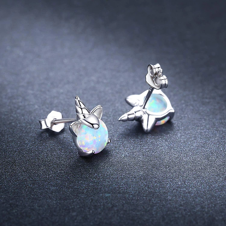 Opal Unicorn Earrings 925 Sterling Silver Stud Earrings For Kids Children