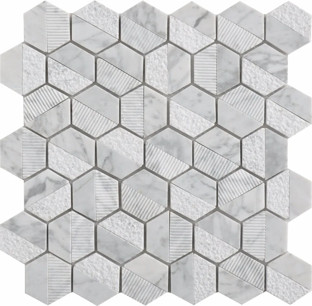 black grey marble mosaic tile hexagonal new product 2017 BushHammered anti-skid bathroom tile