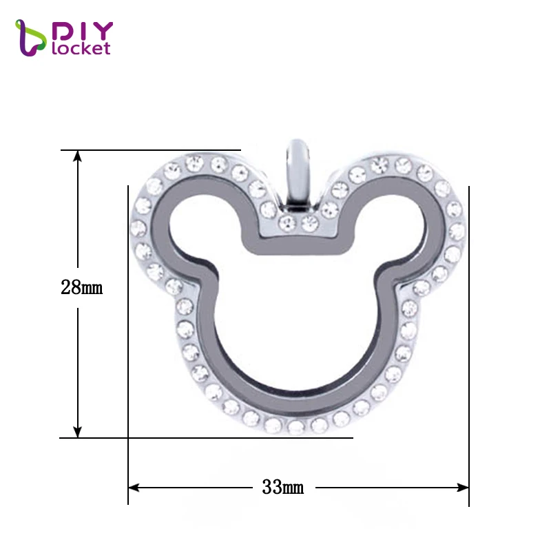 Diy Locket Magnetic Cute Mickey Glass Floating Charm Necklace For Diy Personalized Locket Pendant Jewelry