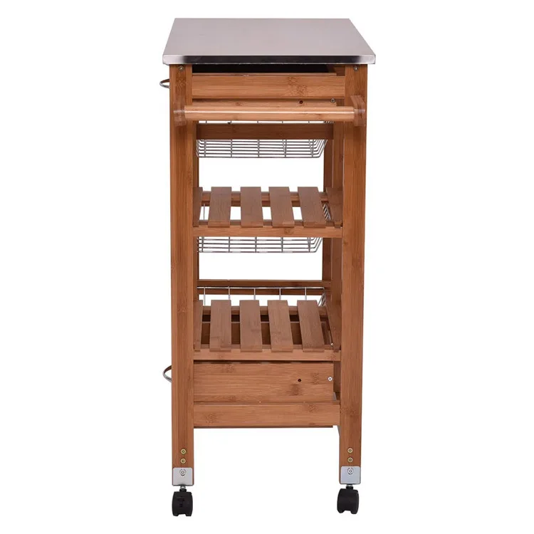 Hot Selling Wholesale Multiple Size Home Furniture Food Delivery Car Dining Bamboo Kitchen Trolley