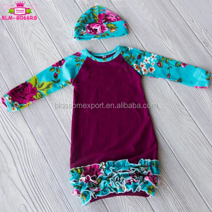 Pictures of latest gowns long sleeves new pattern icing ruffle white floral pink body baby sleeping bags