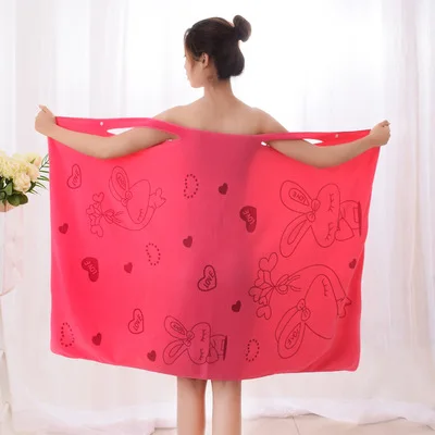 Bath skirt nanofiber 80*135 love rabbit print can wear bath towel beach towel wholesale bathrobe