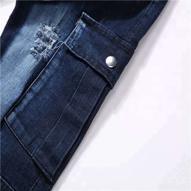 
Elastic bottom zipper patch pocket causal cargo jeans 