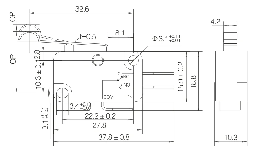16 А 250 в spdt рычажный микропереключатель t125 5e4 с UL TUV KC CE