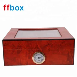 Handmade Luxury Custom Glass Top Design Storage Matte Cherry Red Packaging Wood Humidor Cigar Box