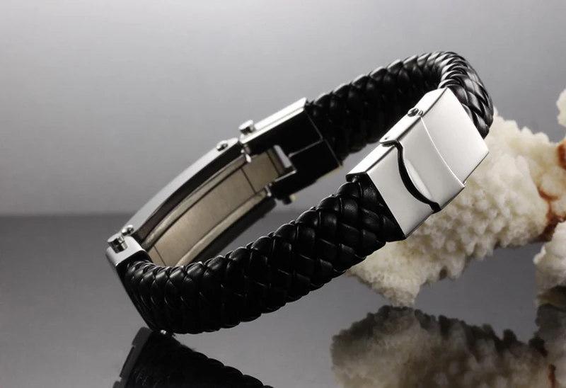 Holy Jesus Cross Braid Leather Bracelet Black Side Edge Bracelet For Sale